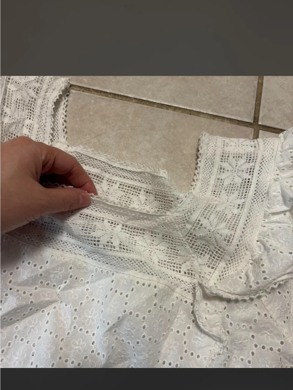 Madewell White Eyelet Square-Neck Ruffle-Sleeve Blouse Top size L